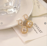 Korean Premium Pearl Cage Drop Earrings - Elegant Waterproof Design